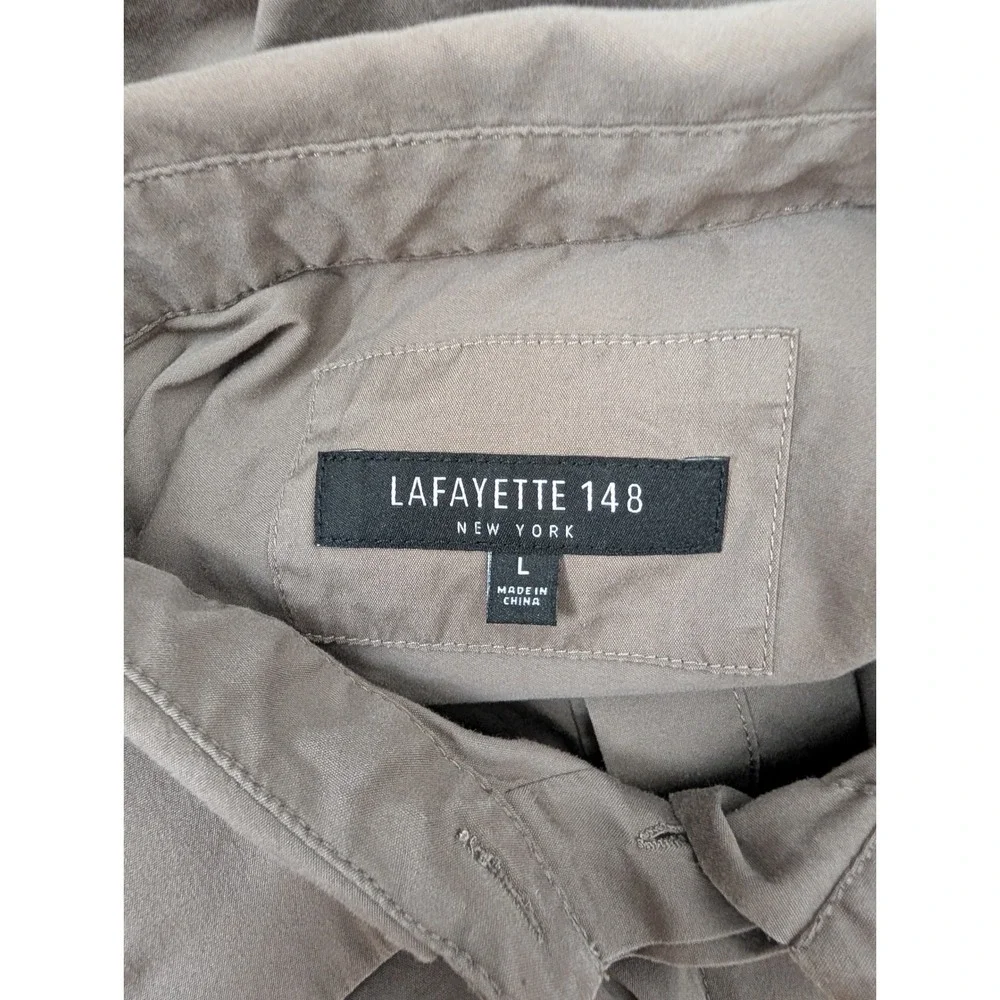 Lafayette 148 New York Womens L Taupe Button Up Shirt Stretch Hidden Placket - Picture 14 of 14